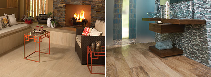 Dal-Tile living room fireplace bathroom shower