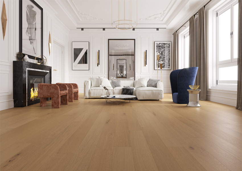 warm toned hardwood flooring in living room with luxurious decor.